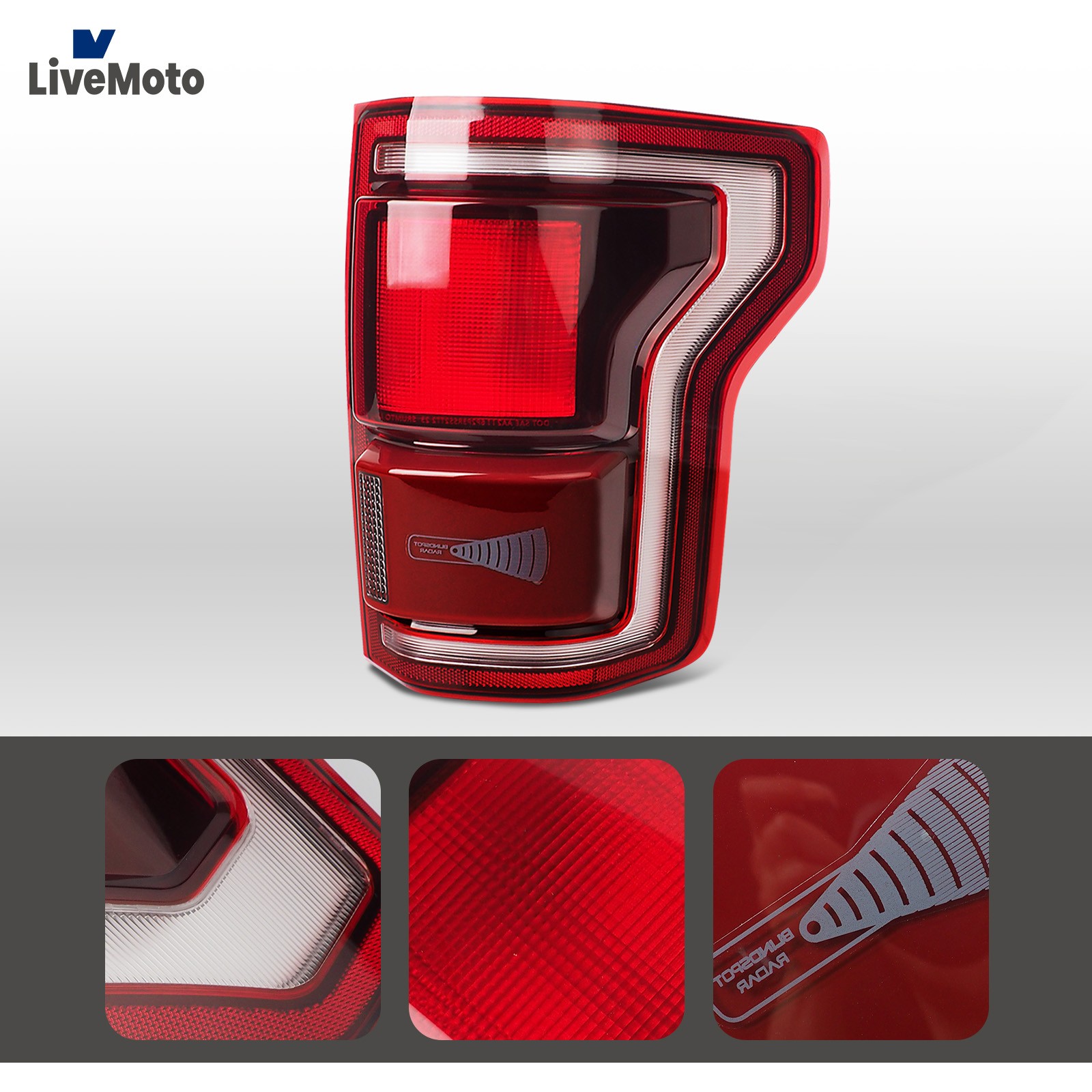 Blind Spot Ready Raptor Smoke Red For 2017-2019 Ford F-150 LED Tail Light Right