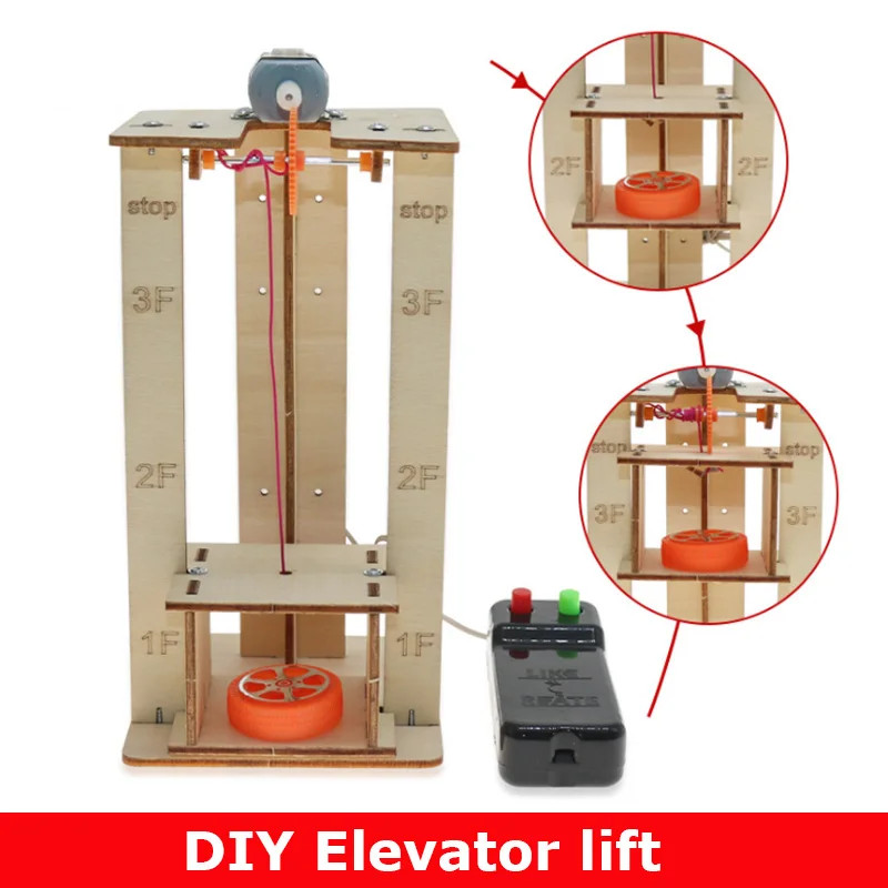 DIY Electric Remote Control Lift Elevator Wooden Model Kit Science School