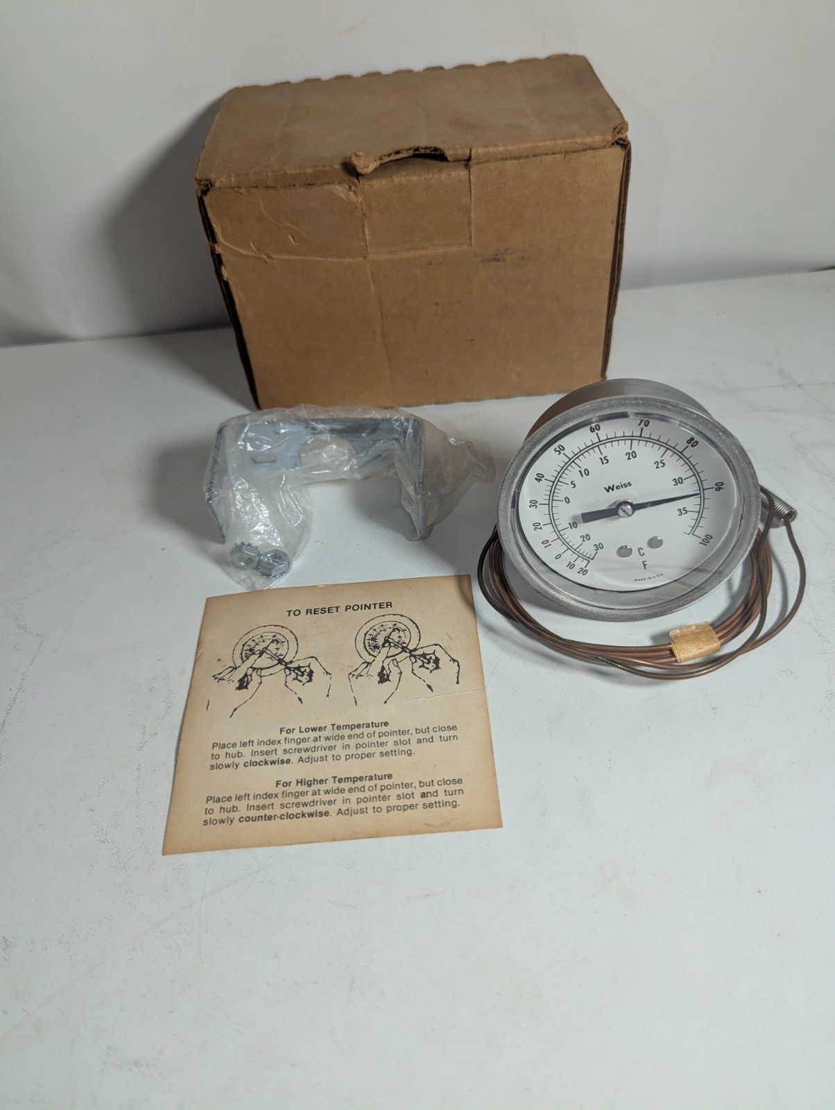 NEW GENUINE WEISS -20 TO 100 °F THERMOMETER, NIB MADE IN USA -30 TO 38 °C