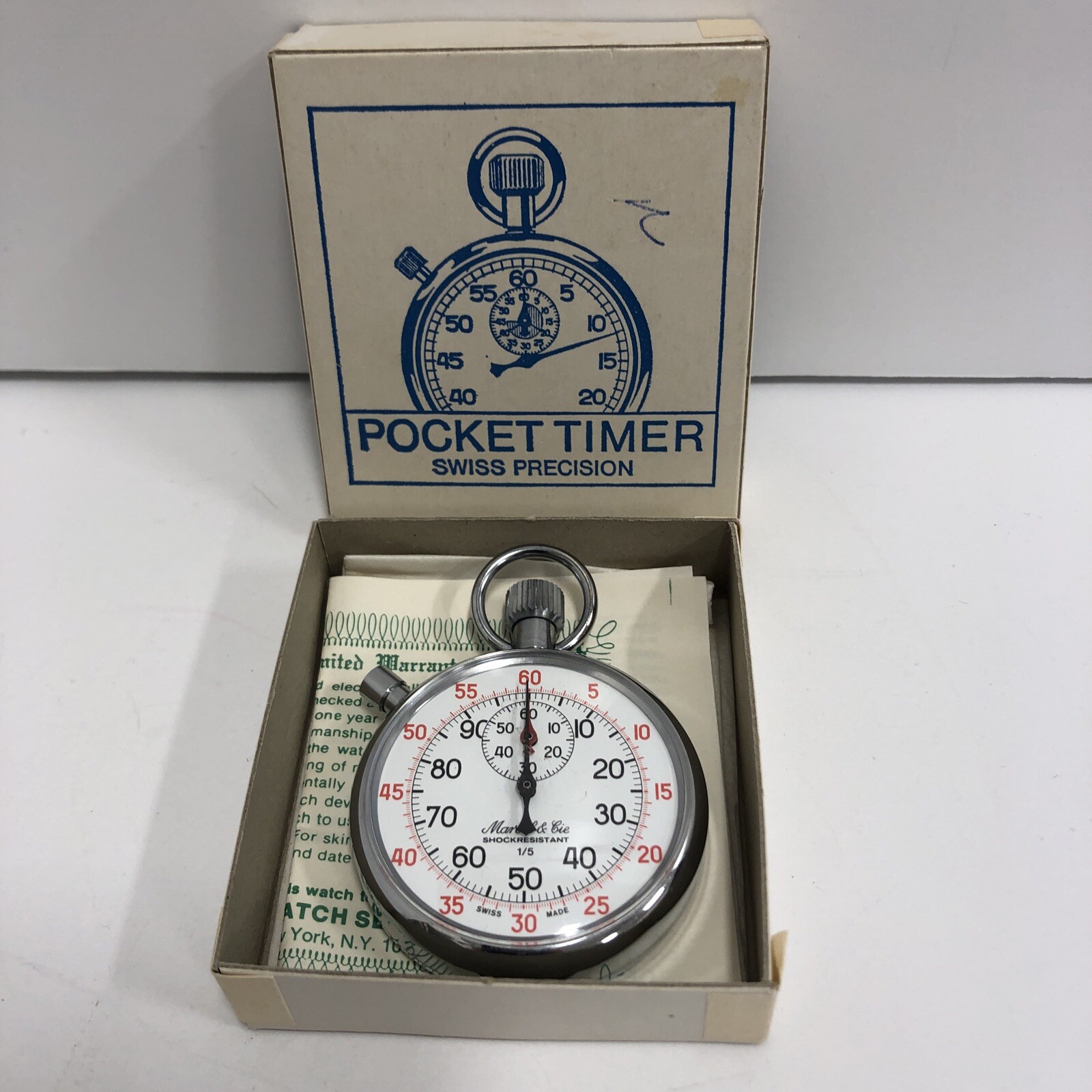 MARCEL & CIE POCKET 1/5 TIMER SWISS PRECISSSSION STOP WATCH Kai Jewels 455