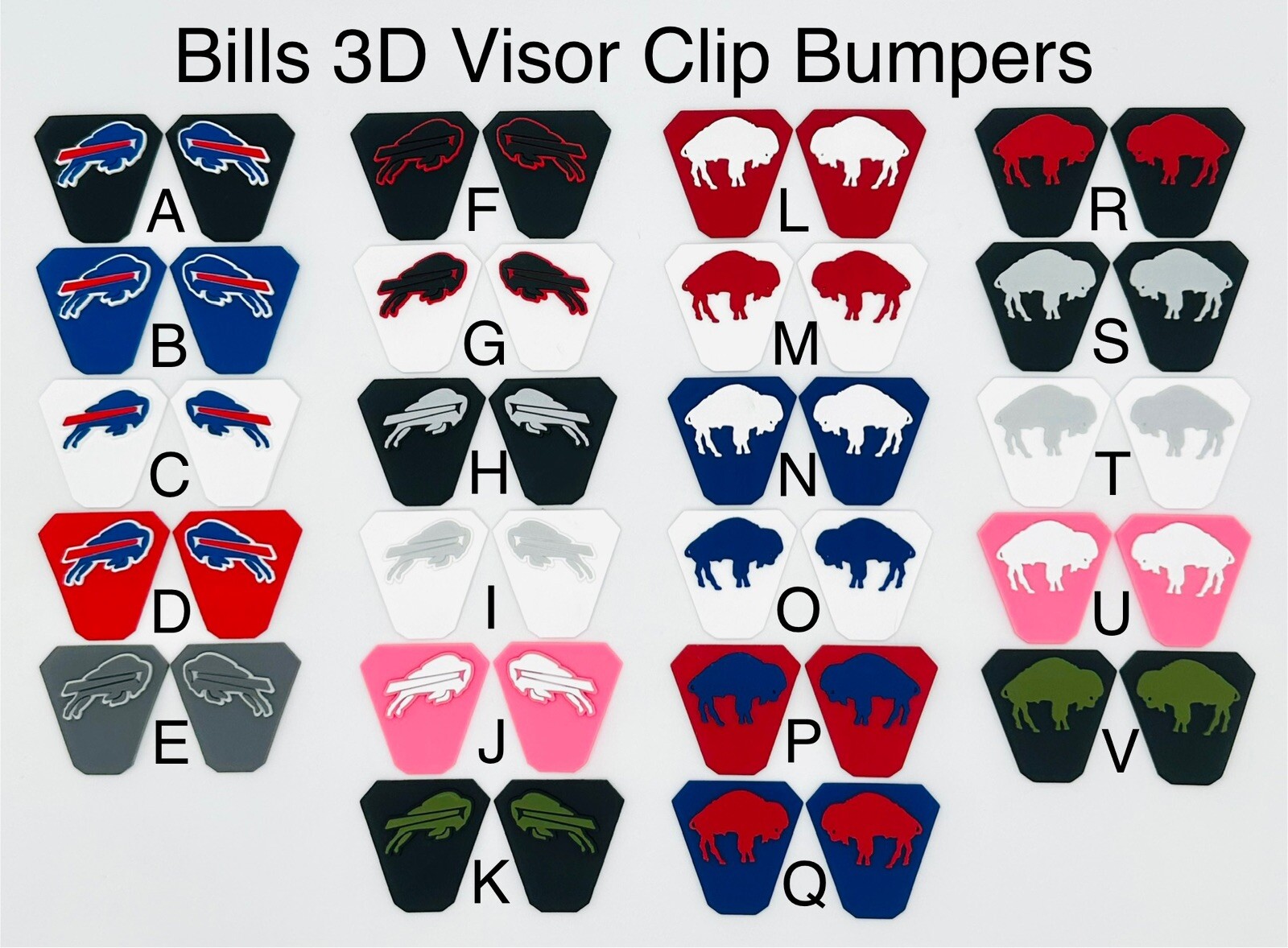 Bills 3D Visor Clip Bumpers, FULL SIZE (Clips Not Included)