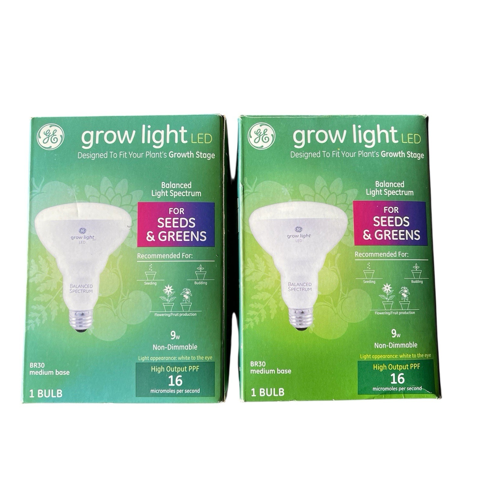 GE Grow Light LED Bulb For Seeds & Greens BR30 Medium Base 9W (2)