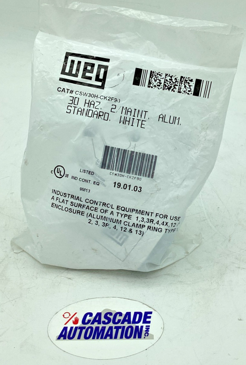 WEG CSW30H-CK2F90 30mm SELECTOR SWITCH 2 POSITION MAINTAINED ALUM WHITE
