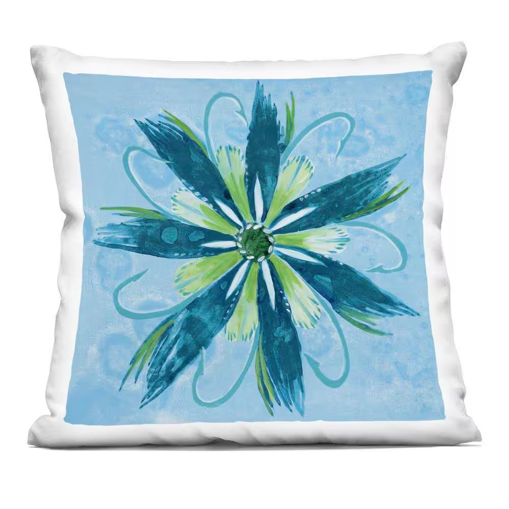 Blue and Green Abstract Flower Blue Abstract Polyester 18 In. X 18 In. Throw Pil