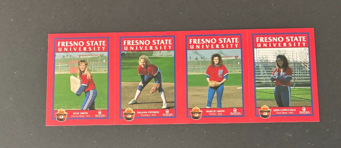 1991 Smokey Bear Fresno State Bulldogs Women's Softball  Team 4 Card Strip (b)