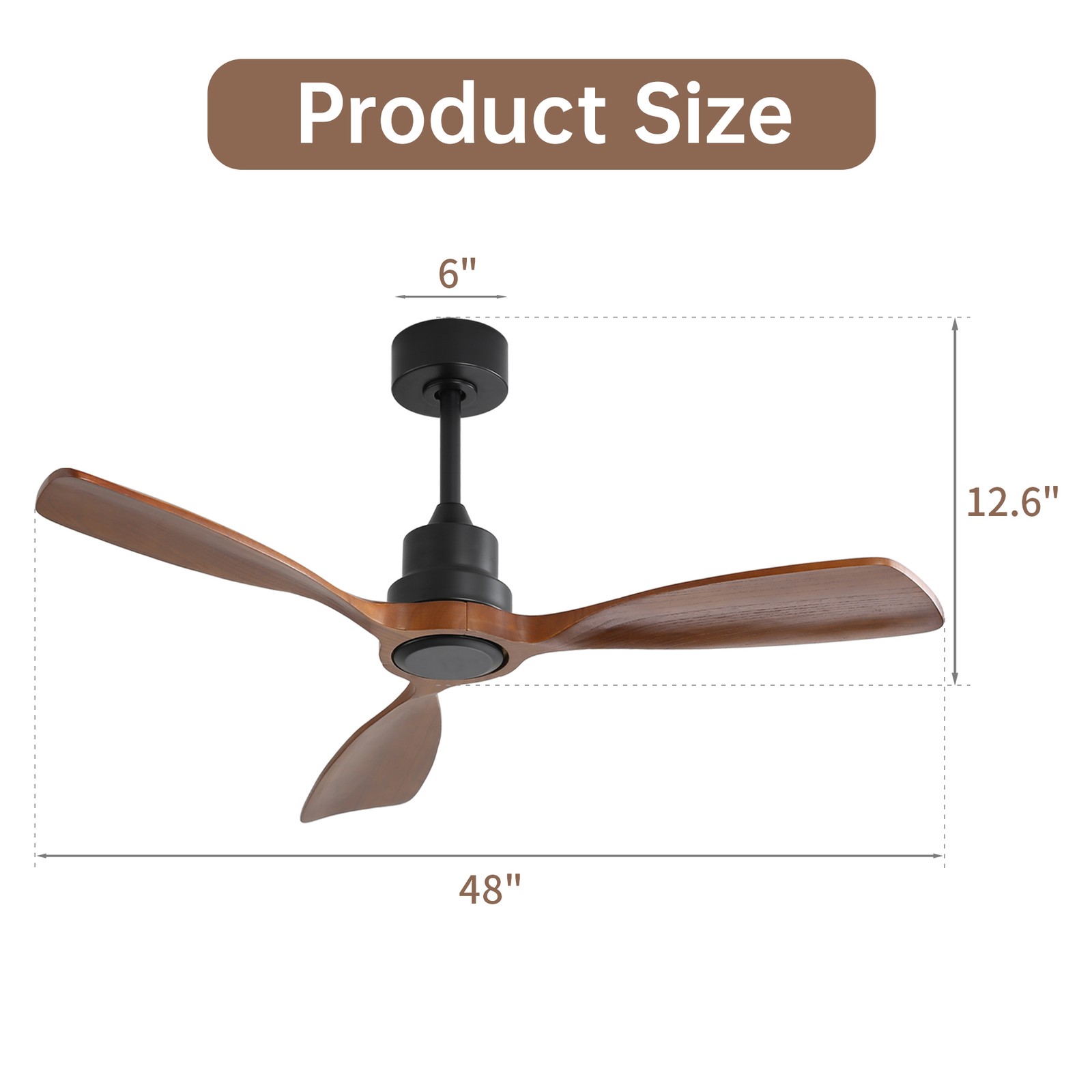 48in.Solid Wood Blade,Ceiling Fan,No Light,Reversible,Remote,Adjustable 6 Speed.