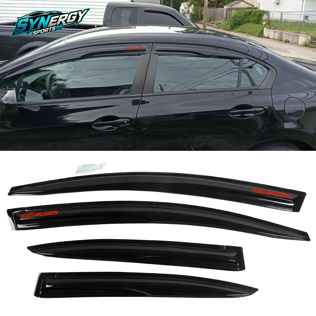 Window Visors For 12-15 Honda Civic Sedan Mugen Style Vent Deflector Acrylic