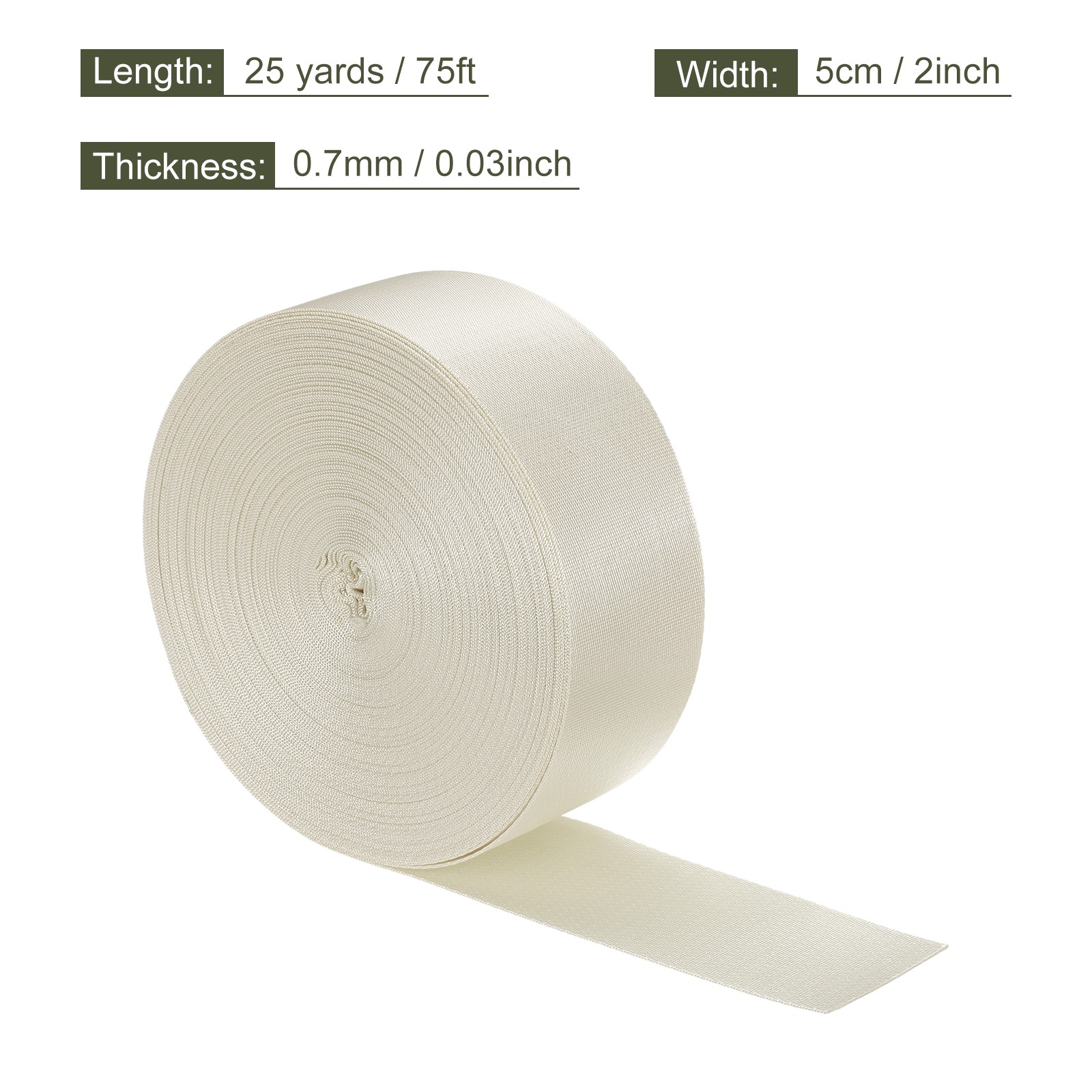 Flat Nylon Webbing Strap 2 Inch 25 Yards Milky White for Backpack