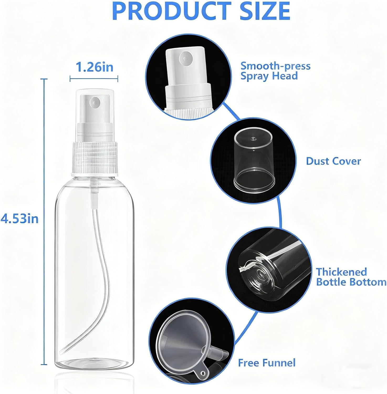 4 Pack 2 Oz 50ml Mini Spray Bottles Clear, Plastic | Travel Size Refillable S...