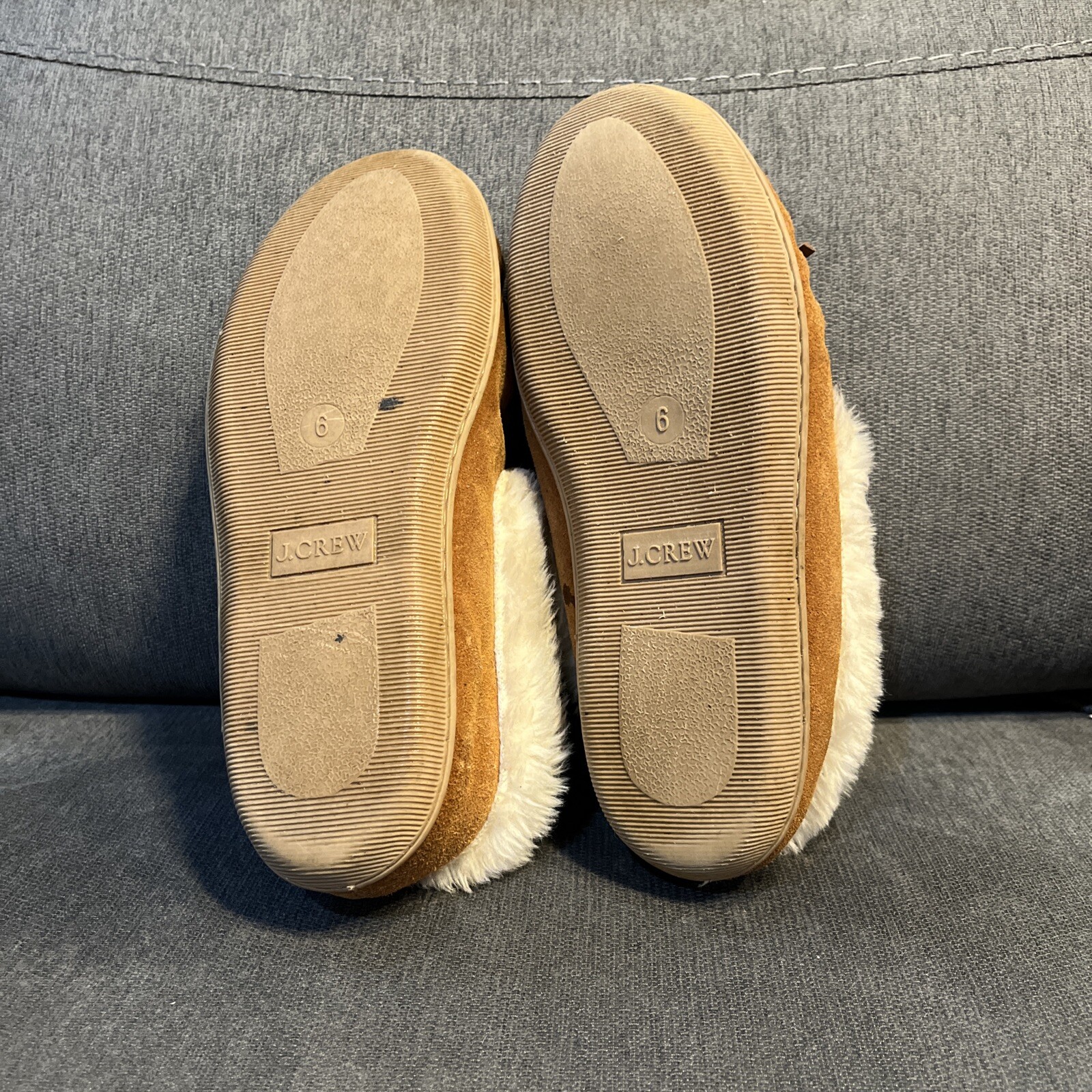 J Crew Suede Faux Shearling Lodge Moccasin Slippers Dark Nutmeg Size 6