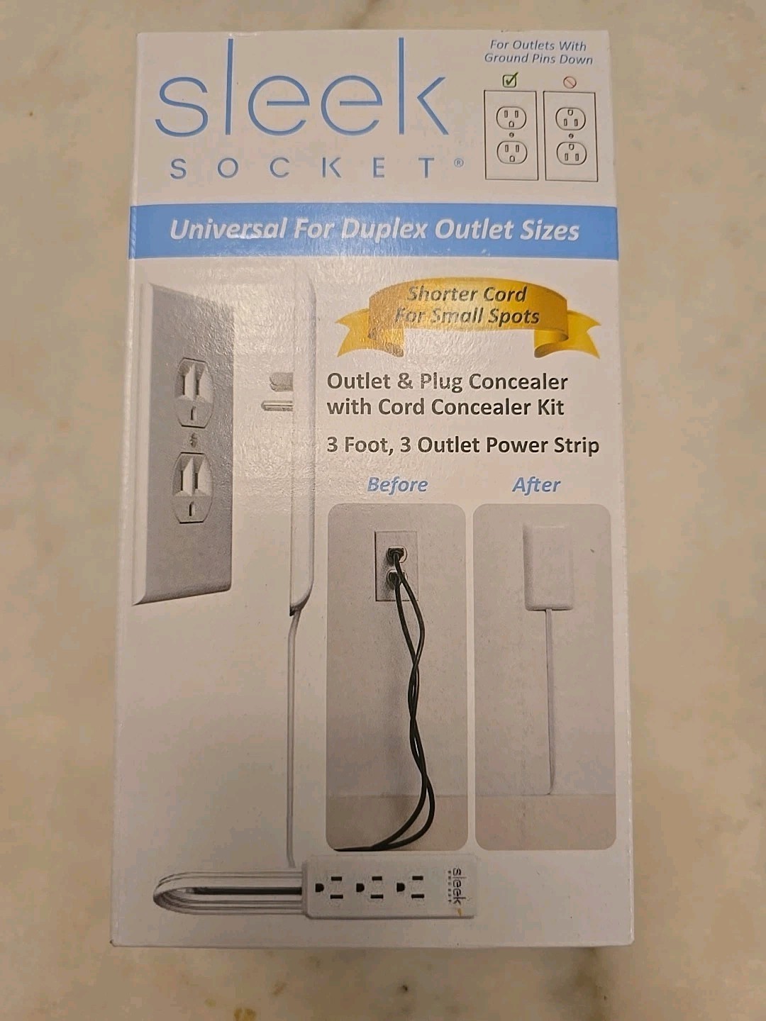 Sleek Socket 3 ft. 3-Outlet Cord and Plug Concealer with Cord Management Kit