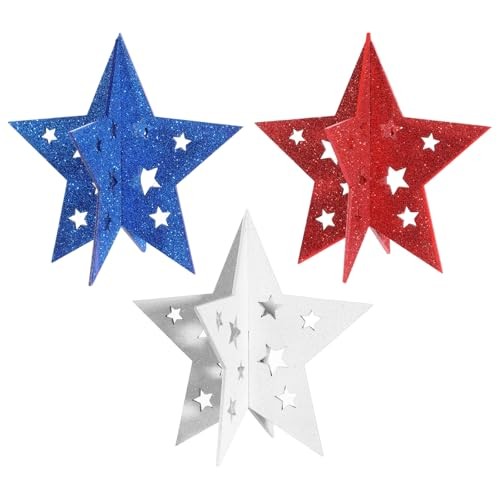4th of July Decorations Wooden Stars Set of 3, Patriotic Memorial Day Tiered