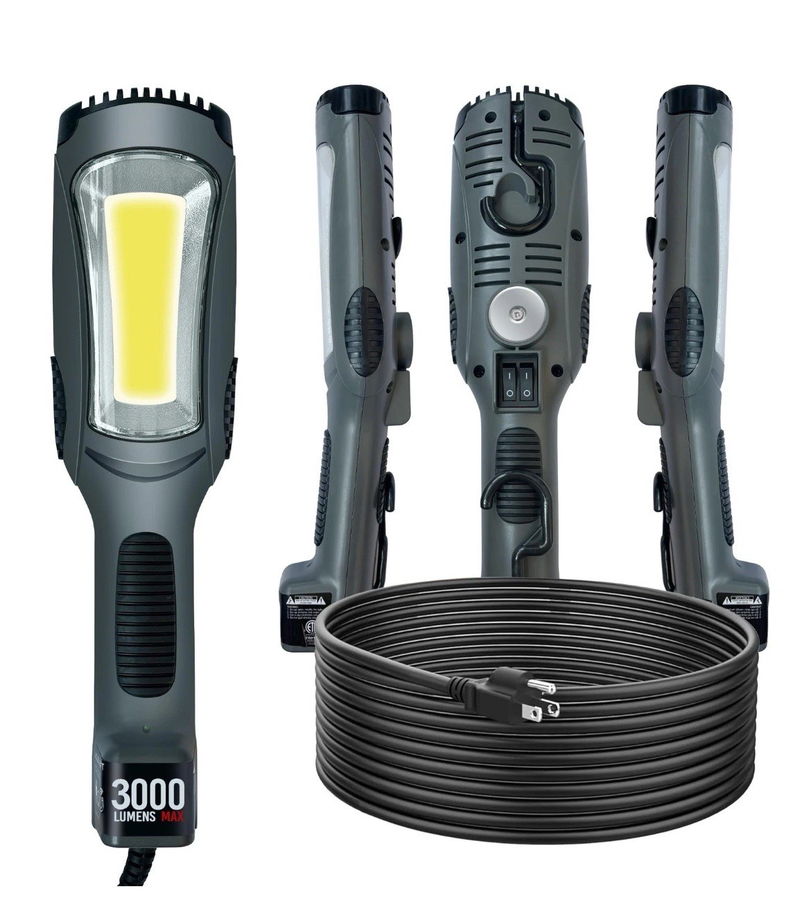 Portable Corded LED Work Light with Outlet in Handle, COB LED, 3000 Lumen 25f...