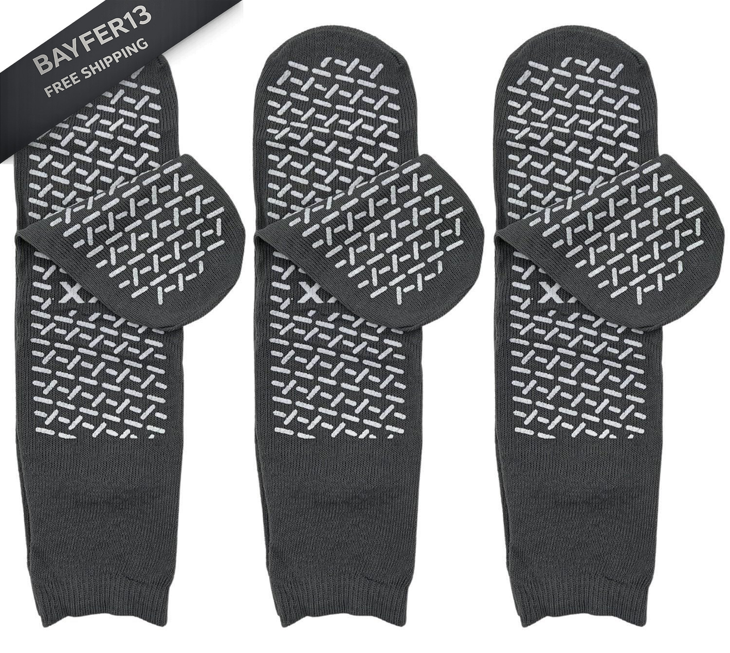 3 Pairs of Double Tread Non-Skid XX-Large Comfort Safety XX-Large, Grey