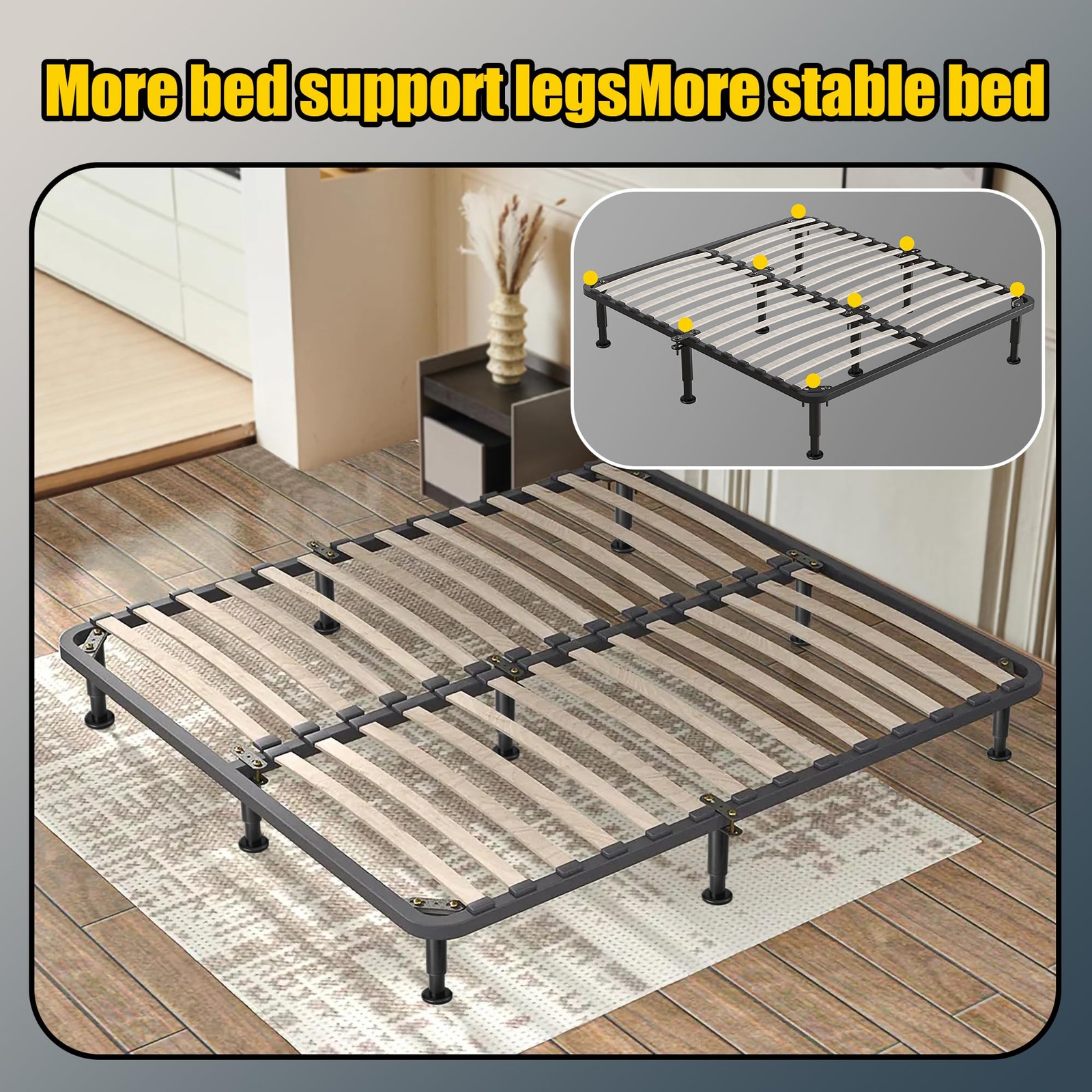 Adjustable Height Bed Frame Replacement Legs with Wider Base, Under Bed Cente...