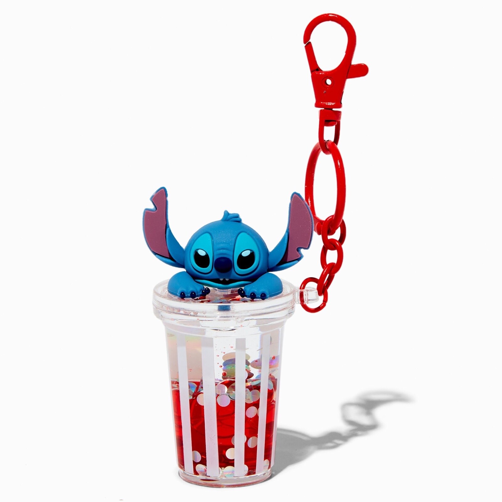 Disney Stitch Foodie Water-Filled Keychain Stitch on Clear Tumbler Red Accents