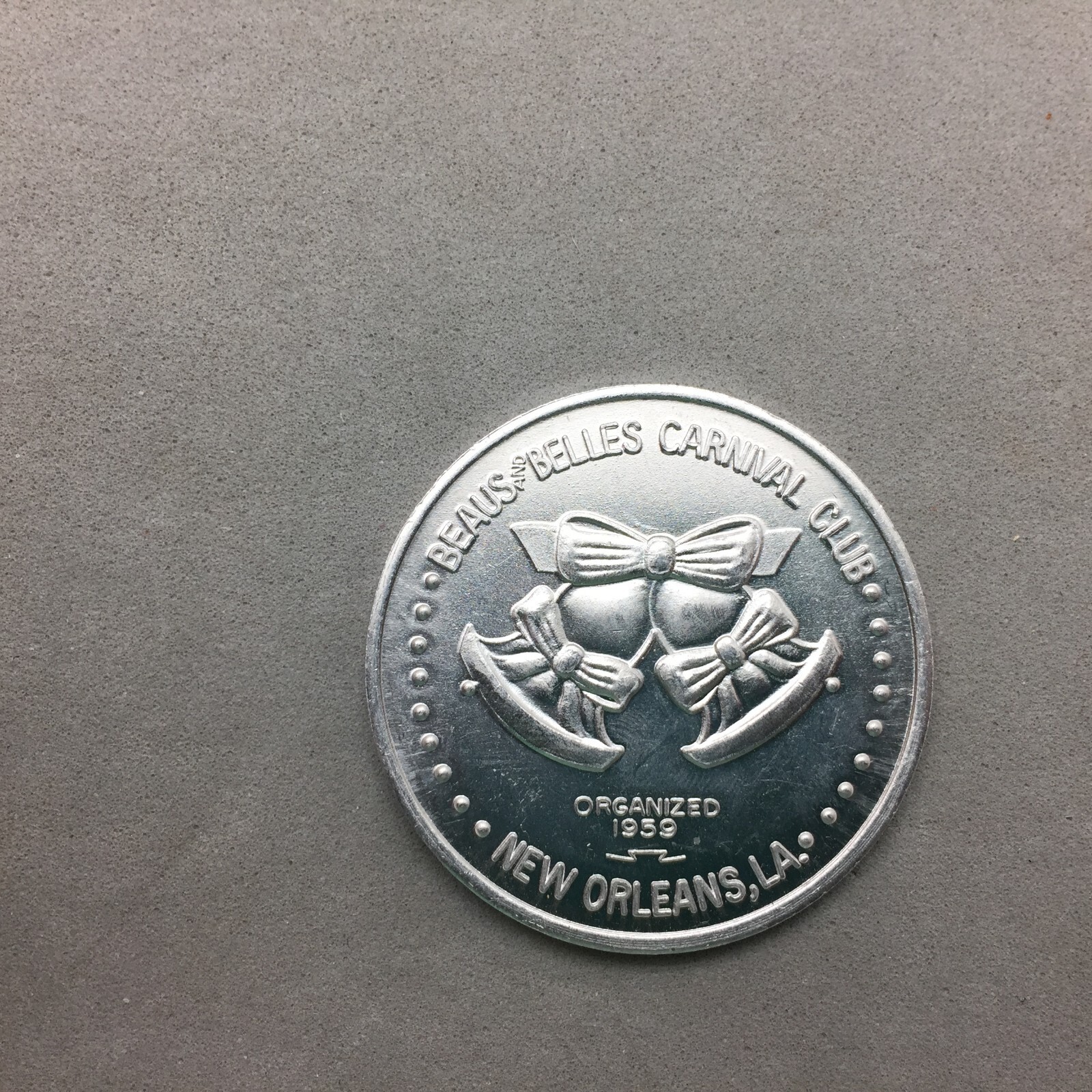 Mardi Gras Vintage Aluminum Doubloon Beaus & Belles Carnival Club 1971