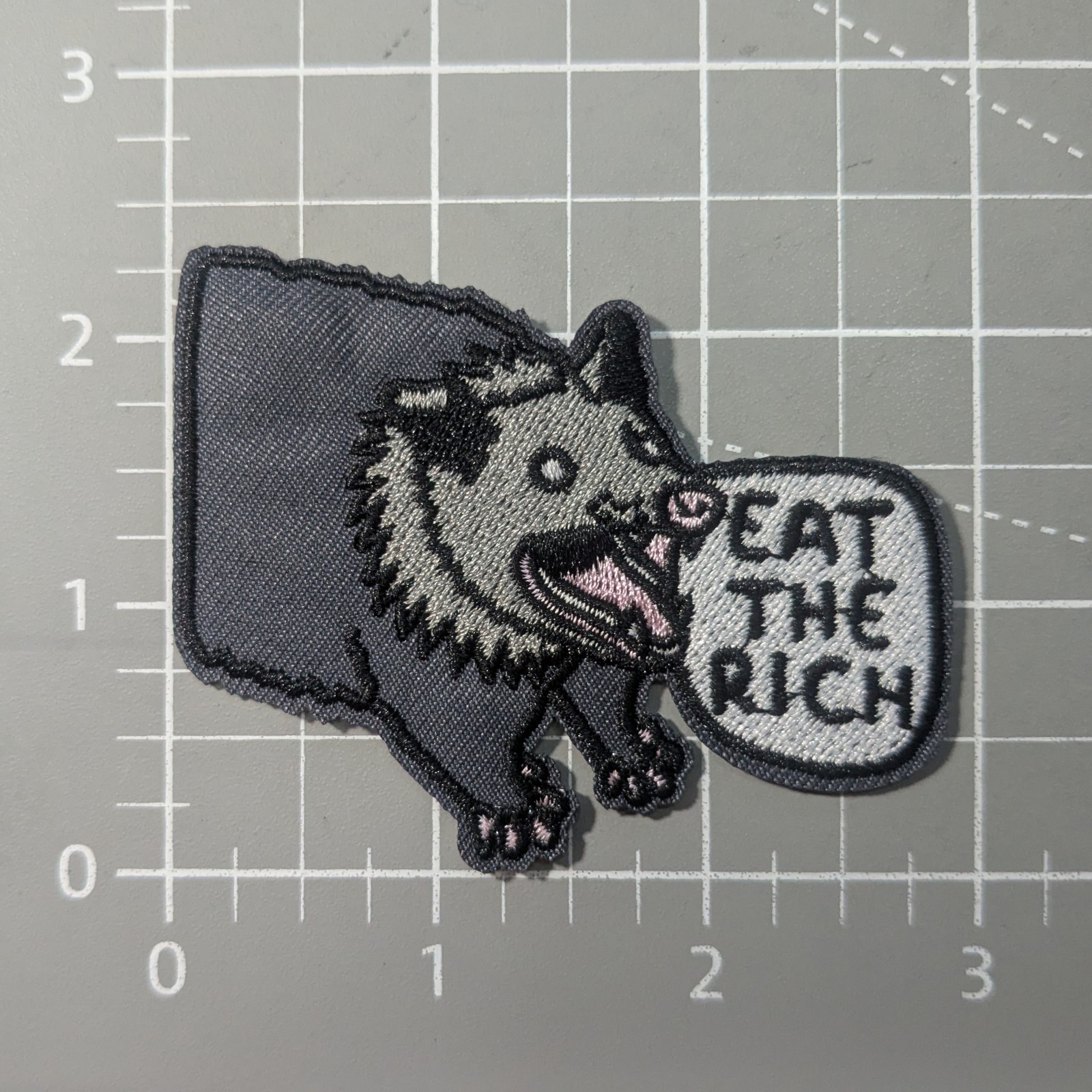 Eat The Rich Patch Possum Animals Slogan Embroidered Iron On Patch 2.25x3.75"