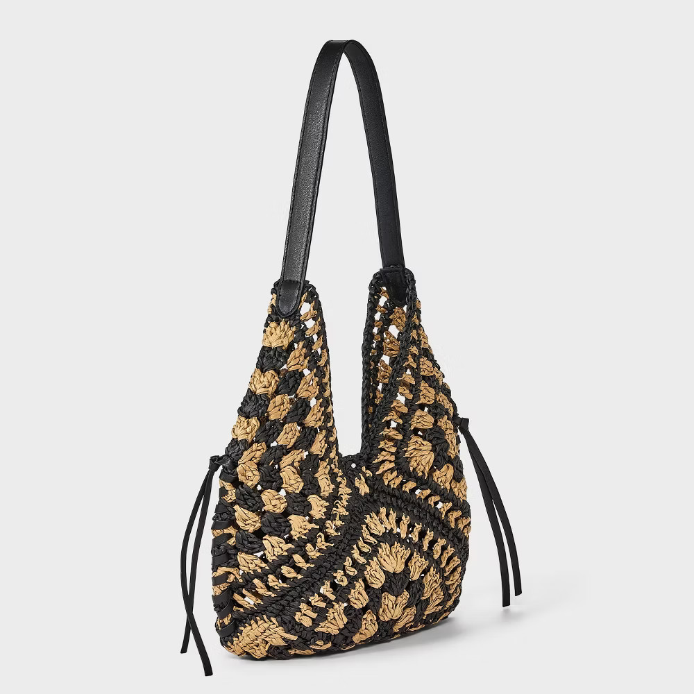 Straw Crochet Tassel Shoulder Bag - Universal Thread Natural/Black