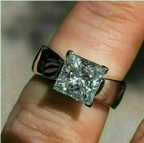 Lab-Created 3.30 Ct Princess Cut Diamond Engagement Ring 925 Sterling Silver