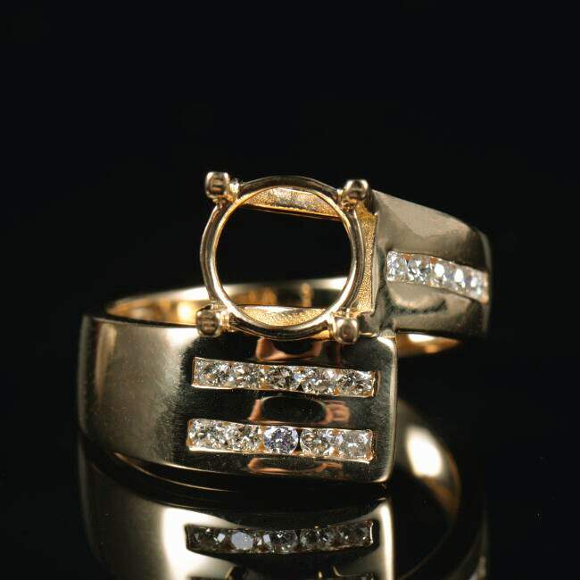 Round 8MM Natural Diamond Semi Mount Bypass Ring Setting Solid 14K Yellow Gold