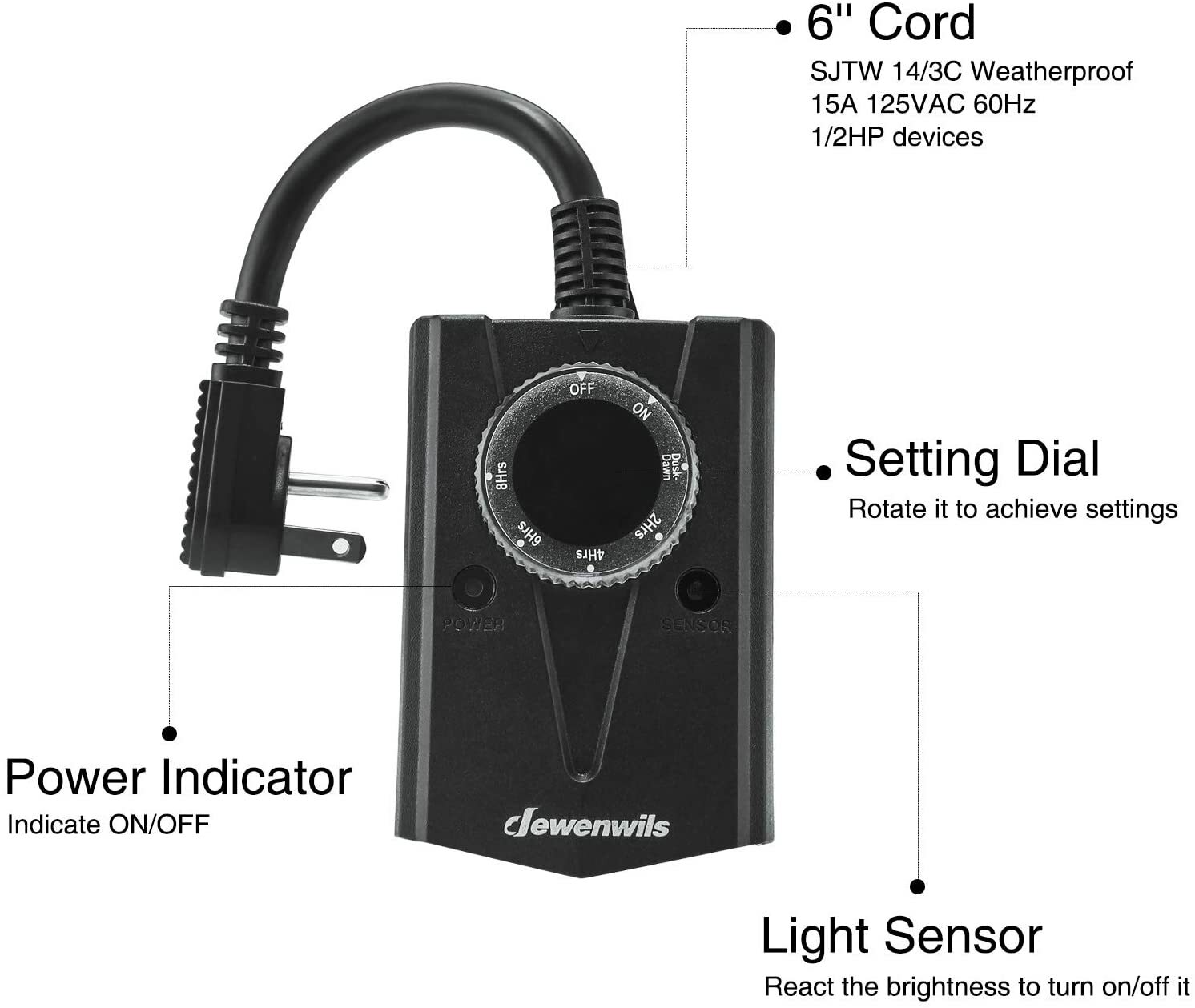 DEWENWILS 24-Hour Outdoor Timer Light Sensor Plug in Outlet Timer for Pool Pump