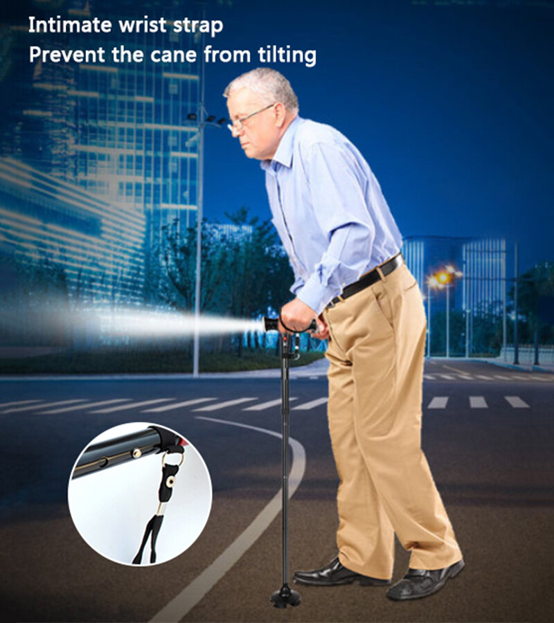 Elder Folding Walking Stick Walking Cane Height Adjustable LED Light Alarm US