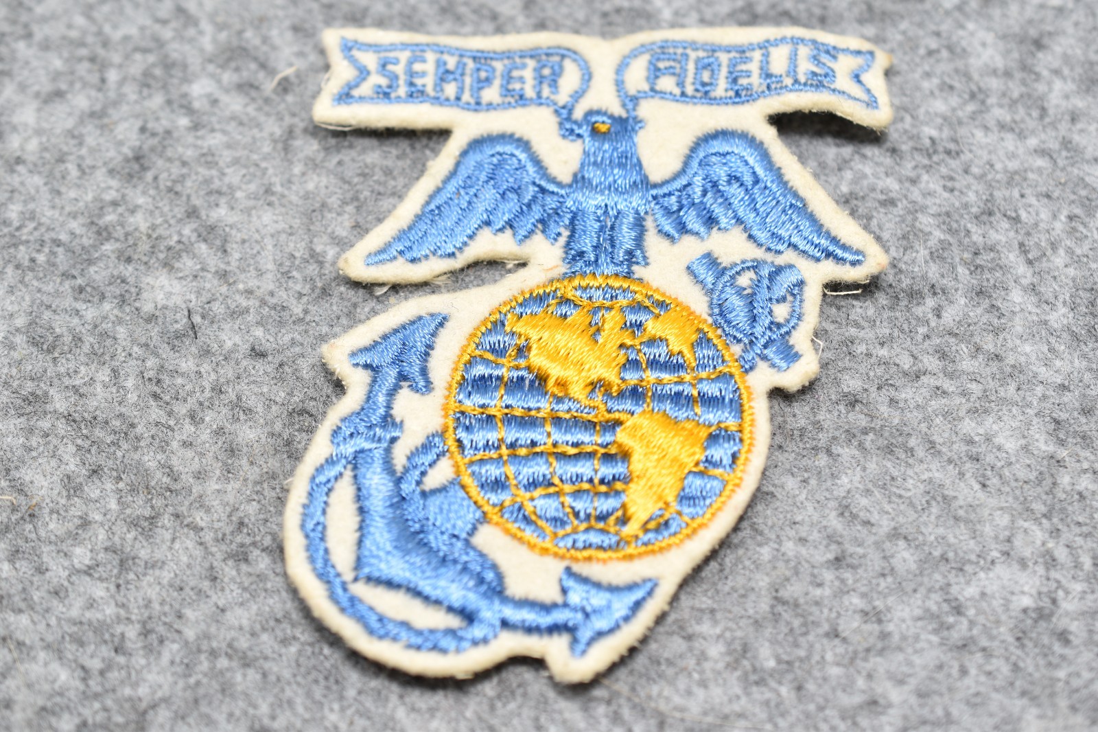 Vintage U.S. Marine Corps Globe and Anchor blue and gold Patch SEMPER FIDELIS