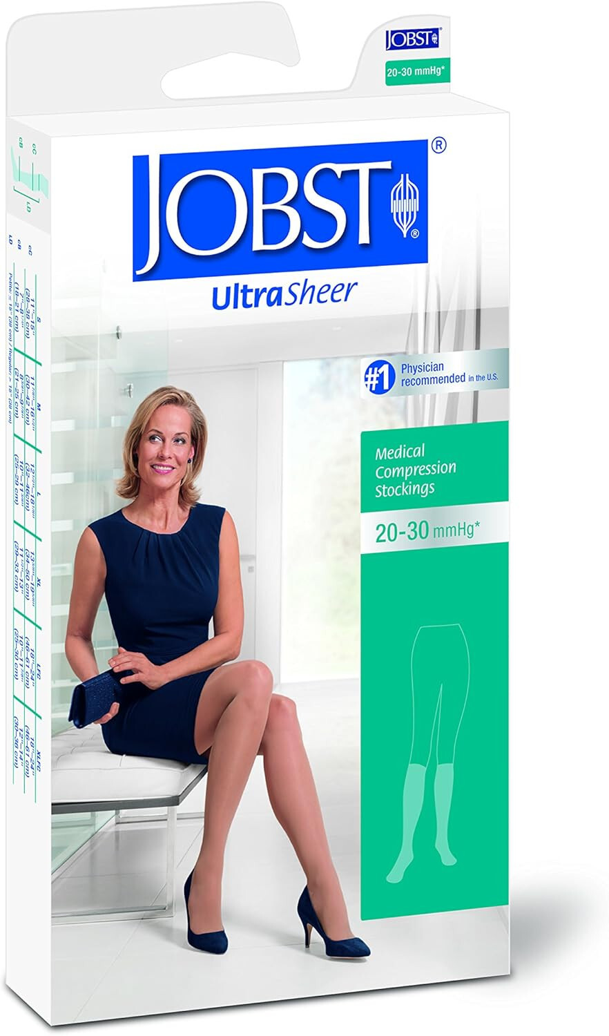 Jobst WOMENS SHEER 20-30 mmHg Knee High CT 119612 STOCKINGS SOCKS BLACK SM PET