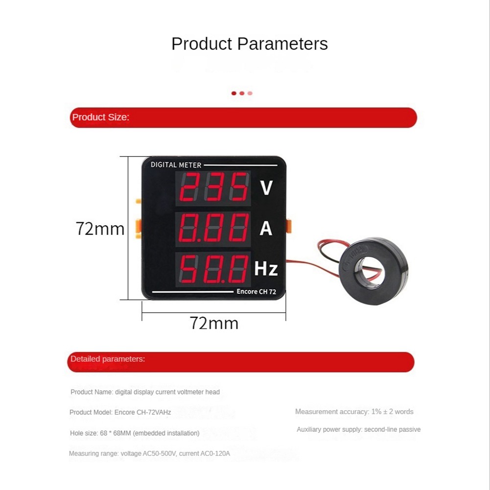 AC Ammeter Voltmeter Three Display Current Voltage Frequency Meter 7059