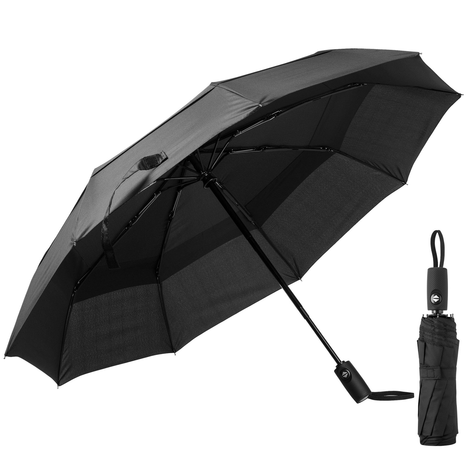 Windproof Automatic Umbrella for Rain and Storm, Compact Travel Umbrella, Black