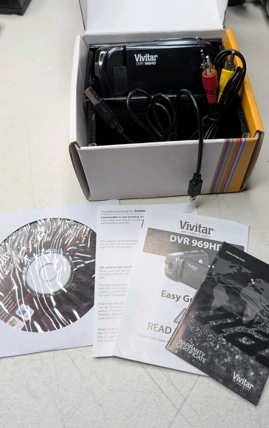 Vivitar DVR-969HD Handheld Camcorder 1080p In Box + Cord + Manuals - TESTED