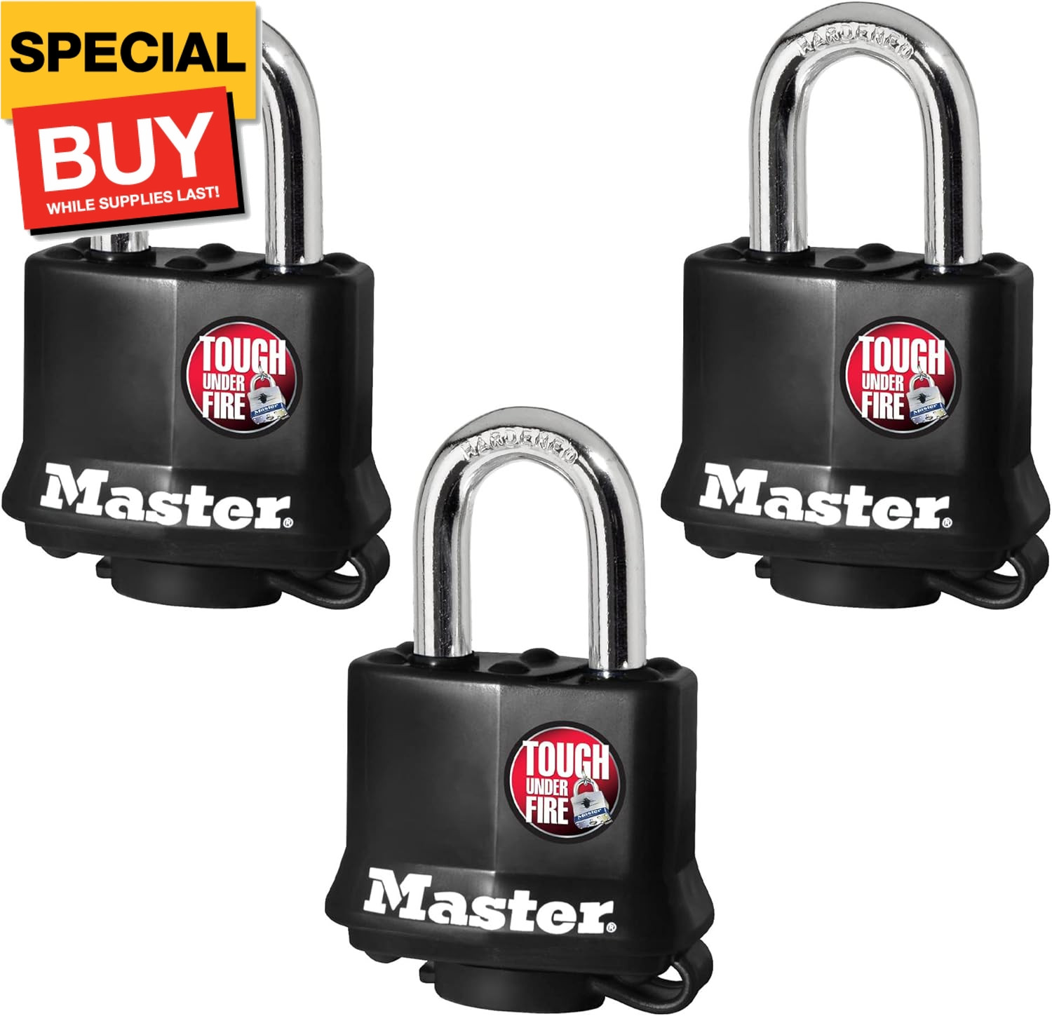 311TRI Keyed Alike Laminated Steel Padlock , 3-Pack , Black