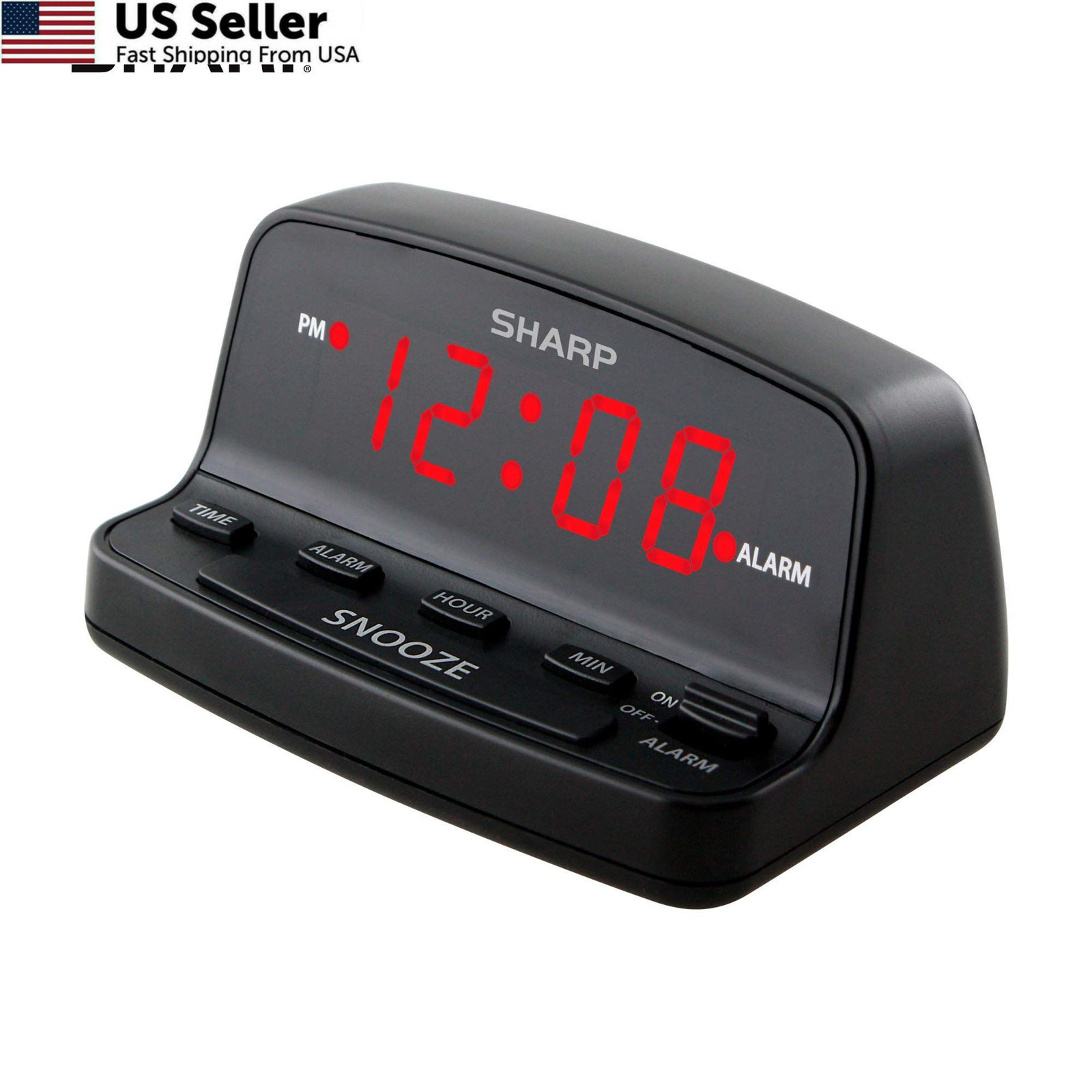 Sharp Digital Alarm Clock with Keyboard Style Controls, Battery Small, Black