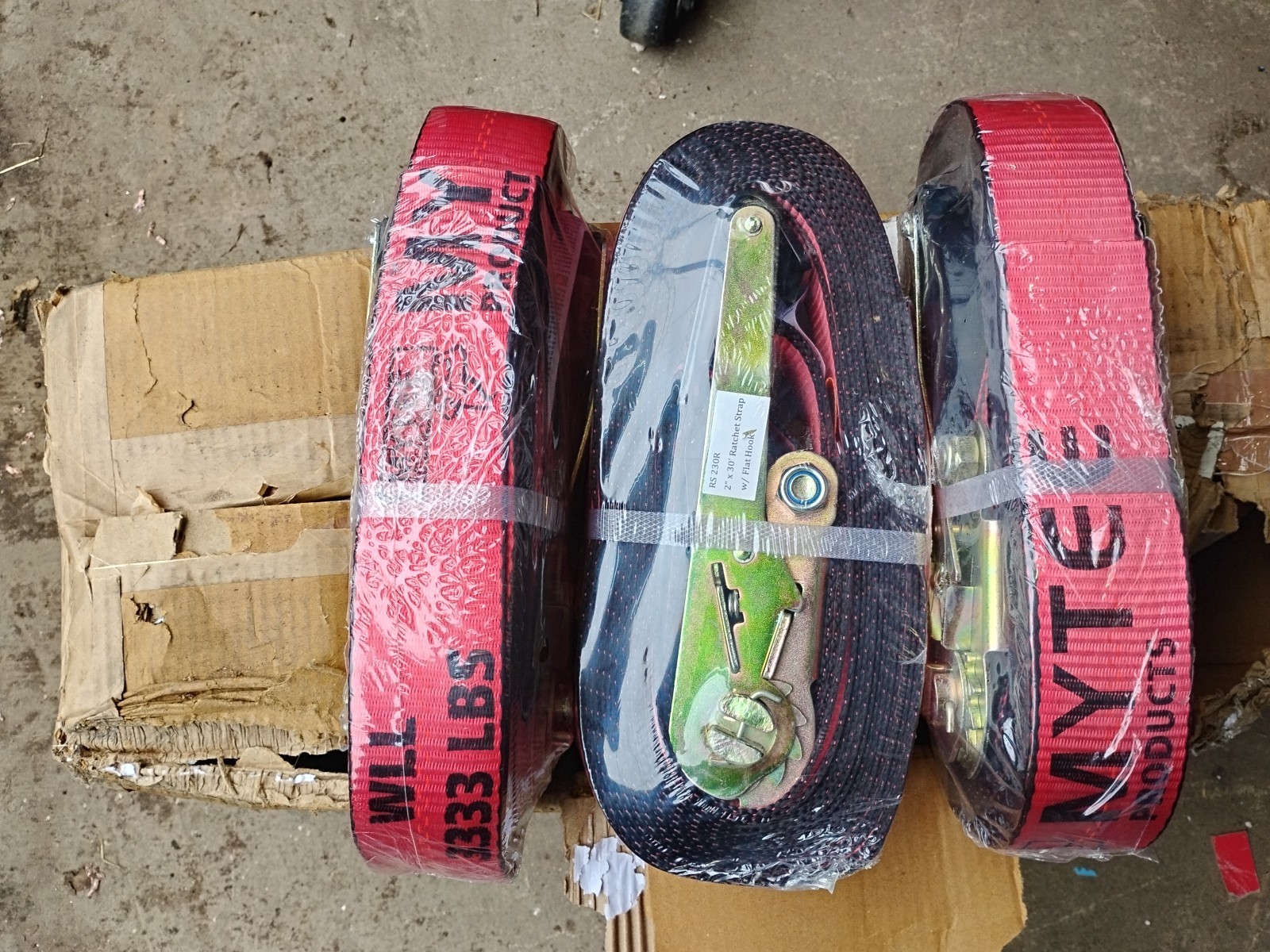 2"x30' Kinedyne Red Tie-Down Ratchet Straps w/ Flat Hooks, 3,335 WLL ($25 each)