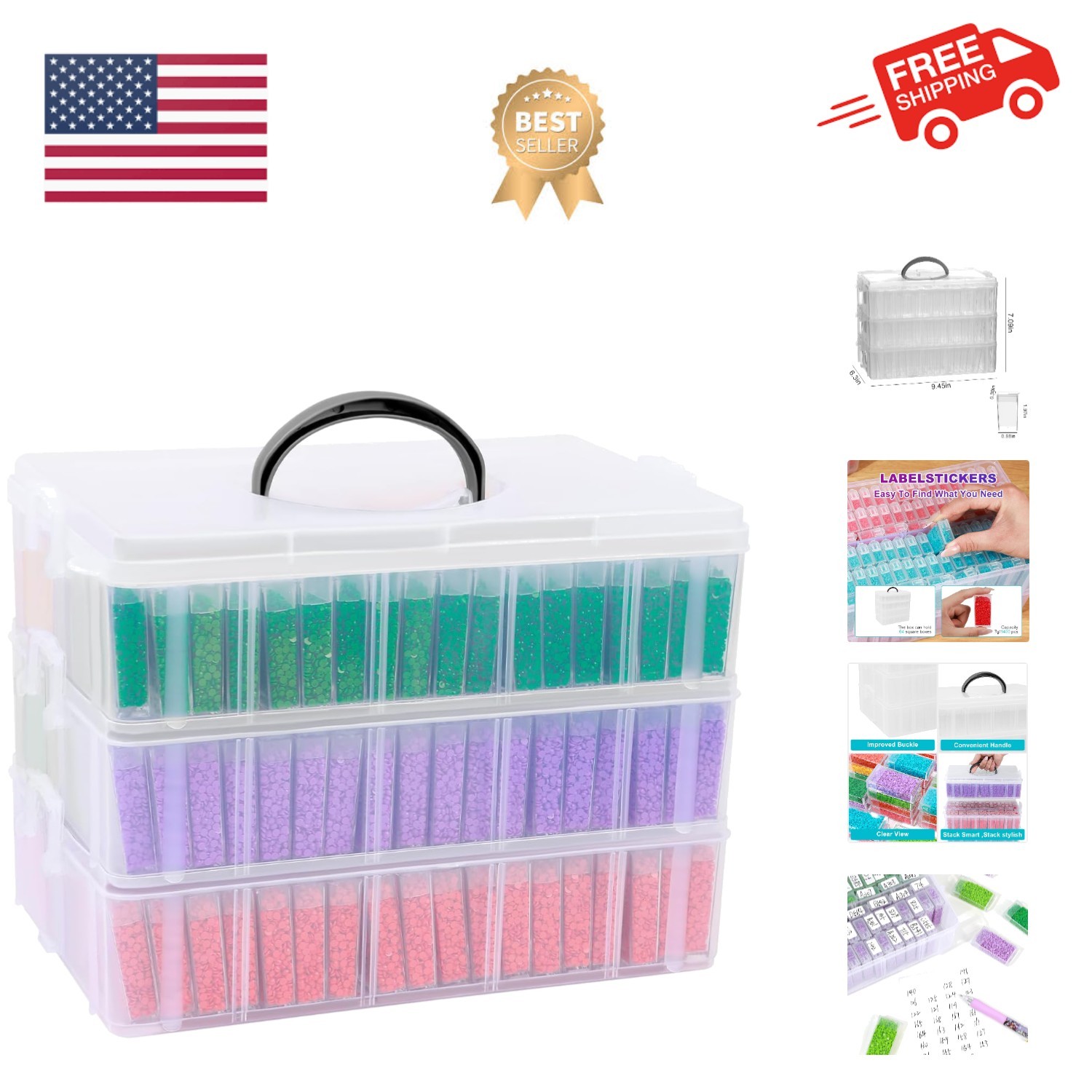 Diamond Painting Storage Container, 240 Grids, Bead Organizer for Art Supplie...