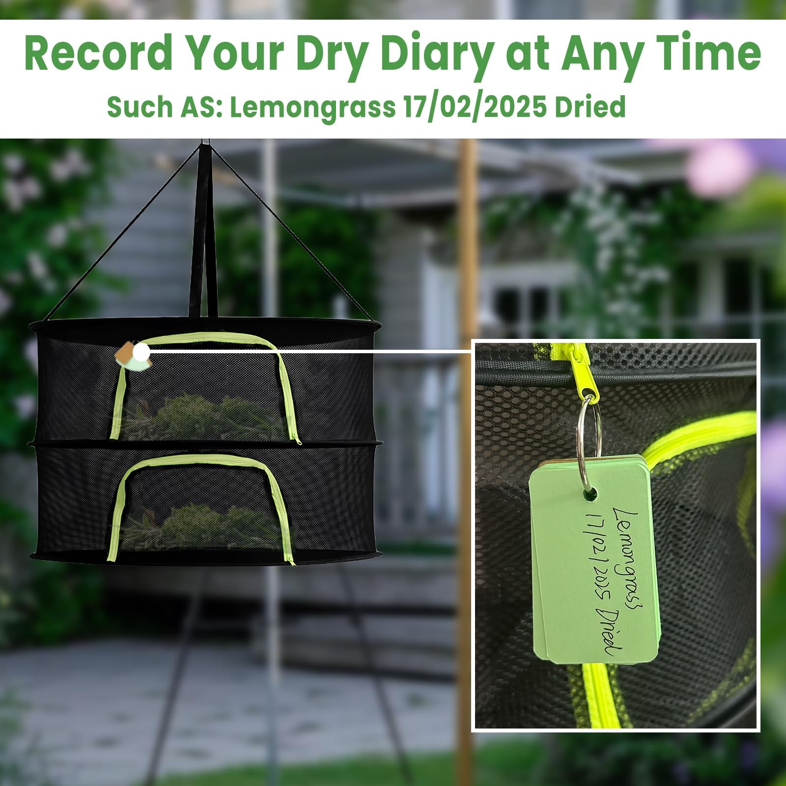 24" Herb Drying Rack with Pruning Shears, Zipper, Hook & Notepad Foldable