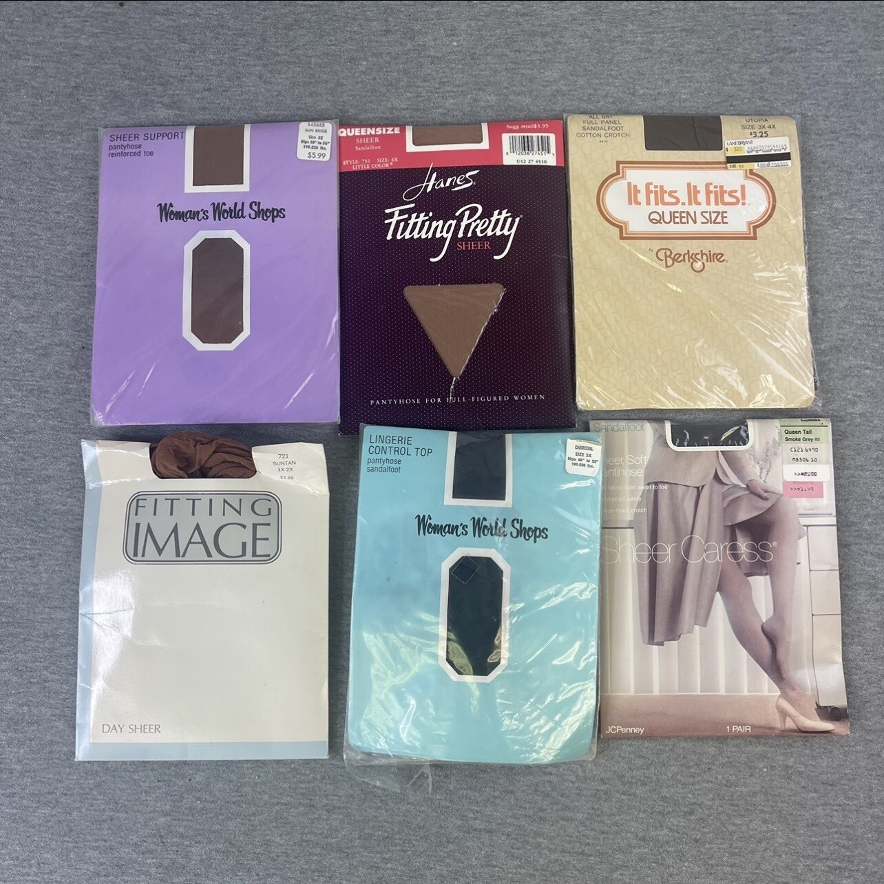 6 Pairs Queen Pantyhouse Womans World, Hanes, Berkshire, Fitting Image See Pics