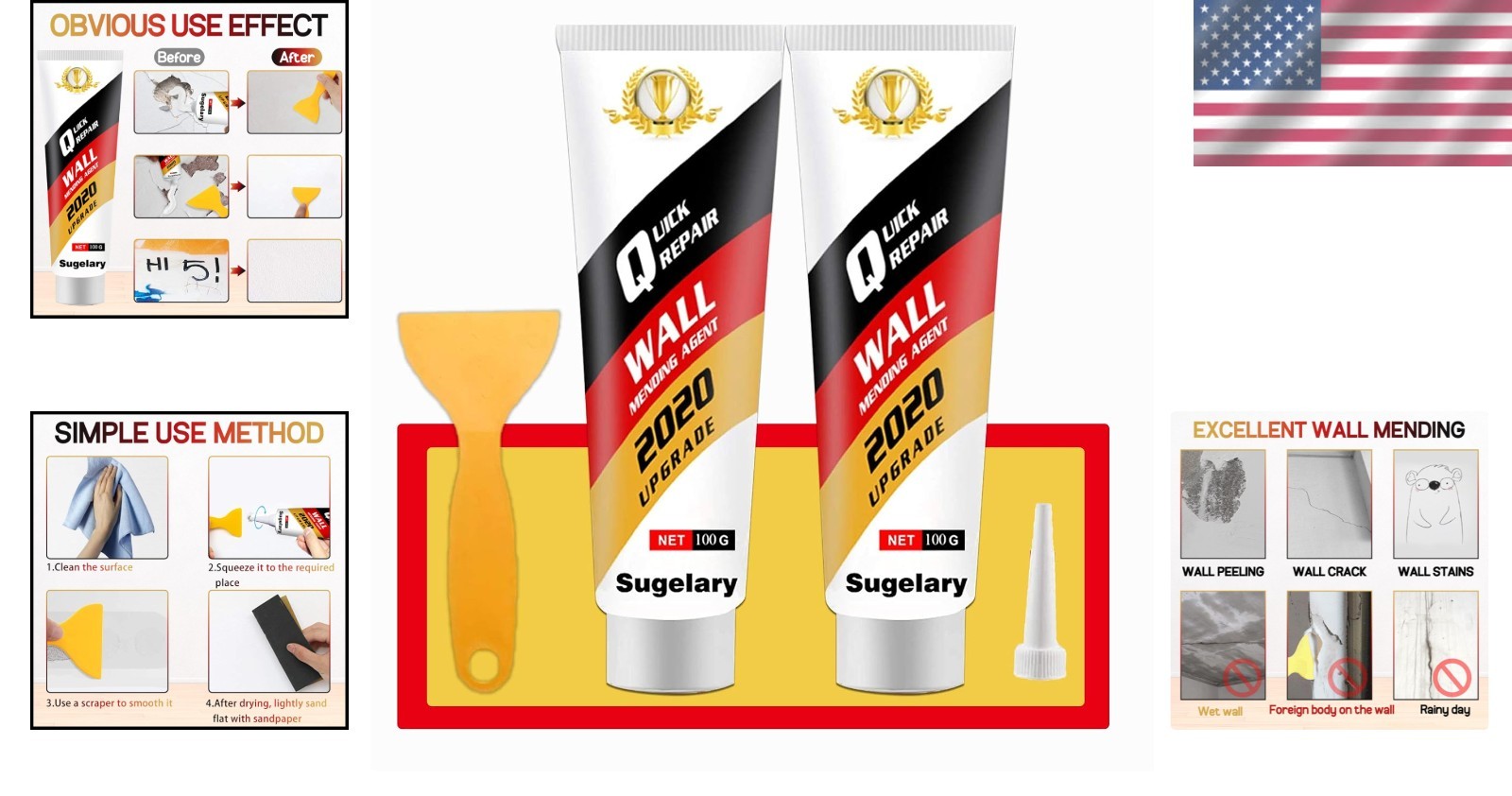 Drywall Repair Kit - Waterproof Spackle Paste & Scraper Set, 2 Pack