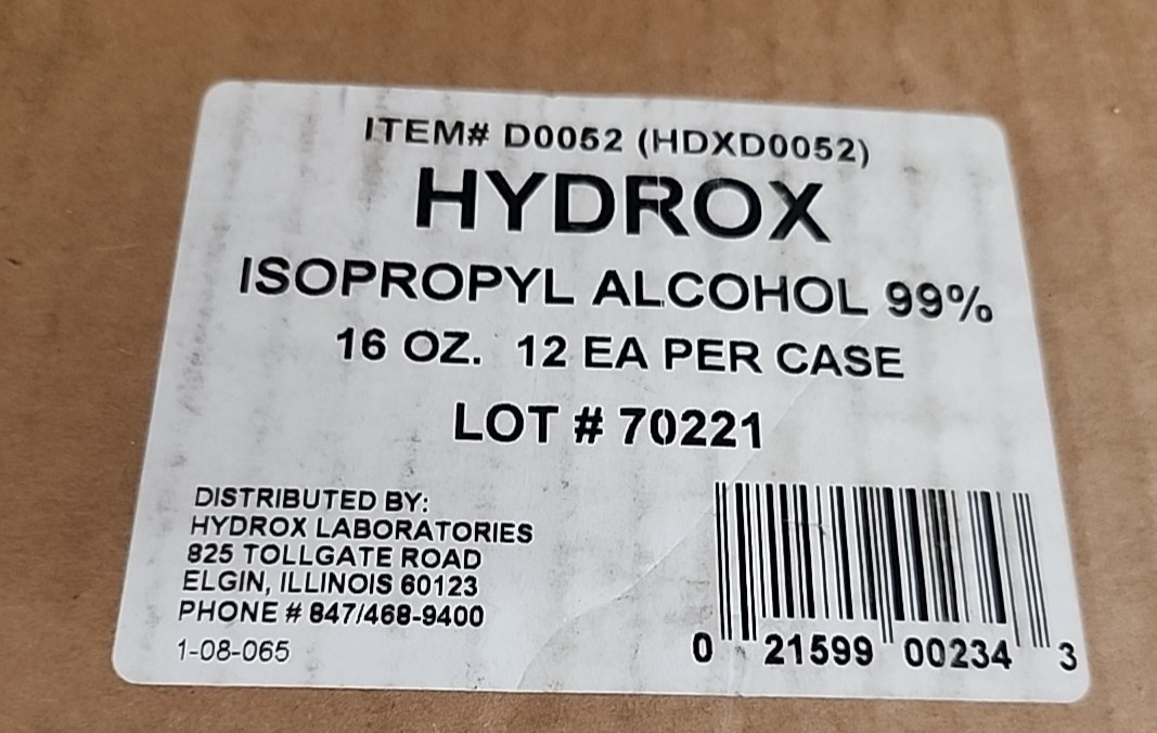 Hydrox Laboratorie Antiseptic Isopropyl Alcohol 16 oz. Bottle 99% Strength 12 Ct