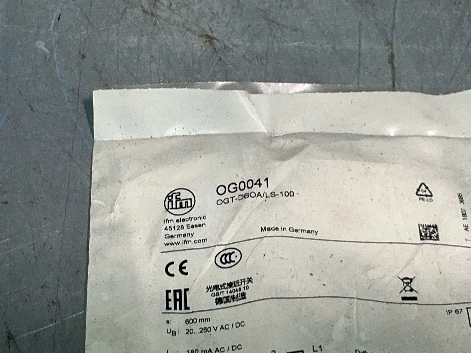 IFM ELECTRIC SENSOR OG0041