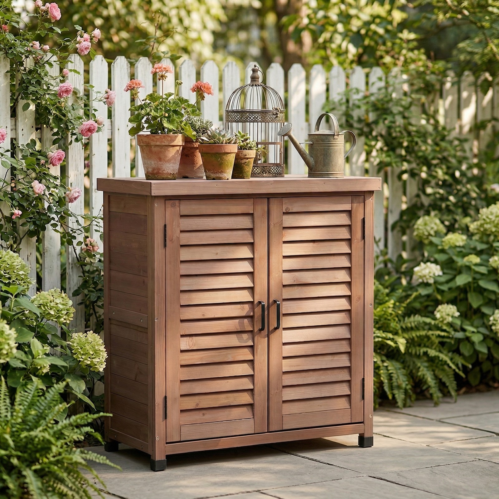Potting Bench with Storage Cabinet & Metal Top 31.5"x17"x36"