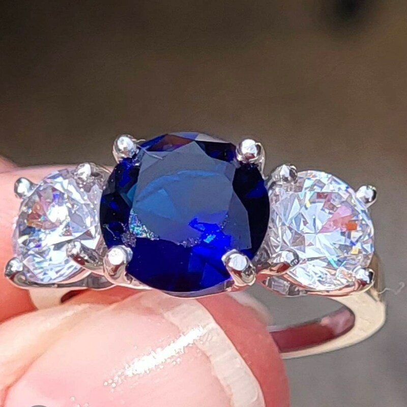 3.5 Ct Round Cut Natural Sapphire Diamond Engagement Wedding Ring 14K White Gold