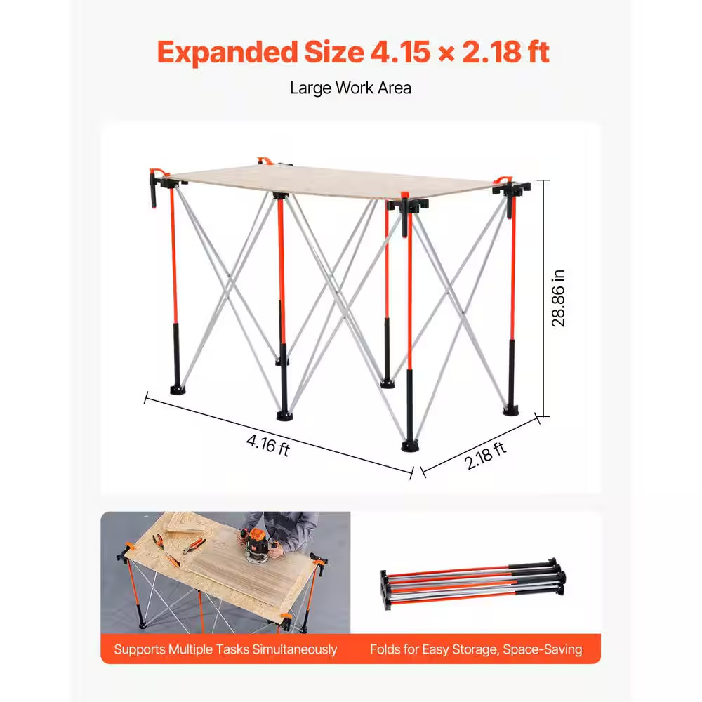 Portable Folding Workstand, 4.15 X 2.18 Ft. Collapsible Workbench, 2500 Lbs. Wei