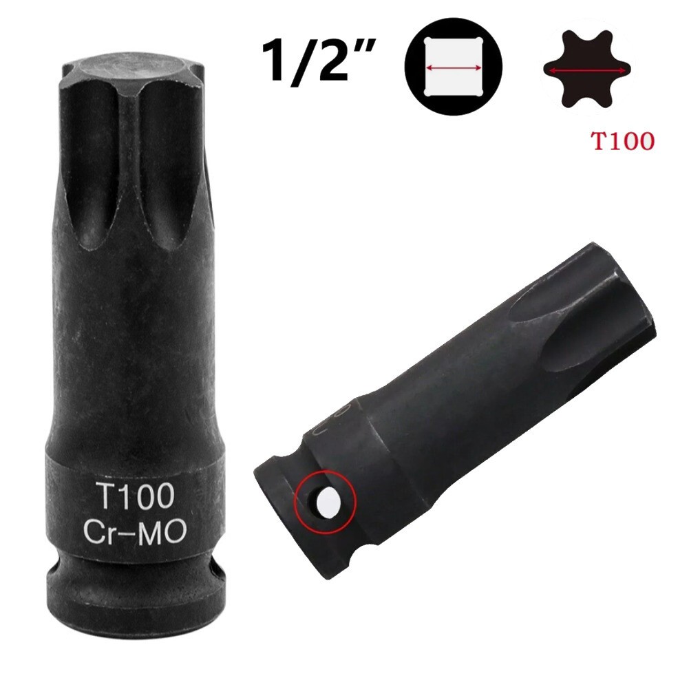 T100 Torx 6 Point Socket Adapter Set 1/2”Drive Impact Bit Socket Adapter Tool