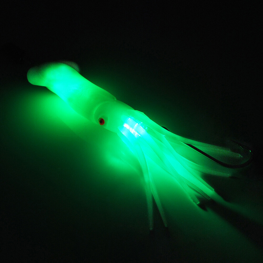 Dr.Fish Saltwater LED Fishing Lures Lighted Squid Baits Deep Drop Tuna Lead Rig