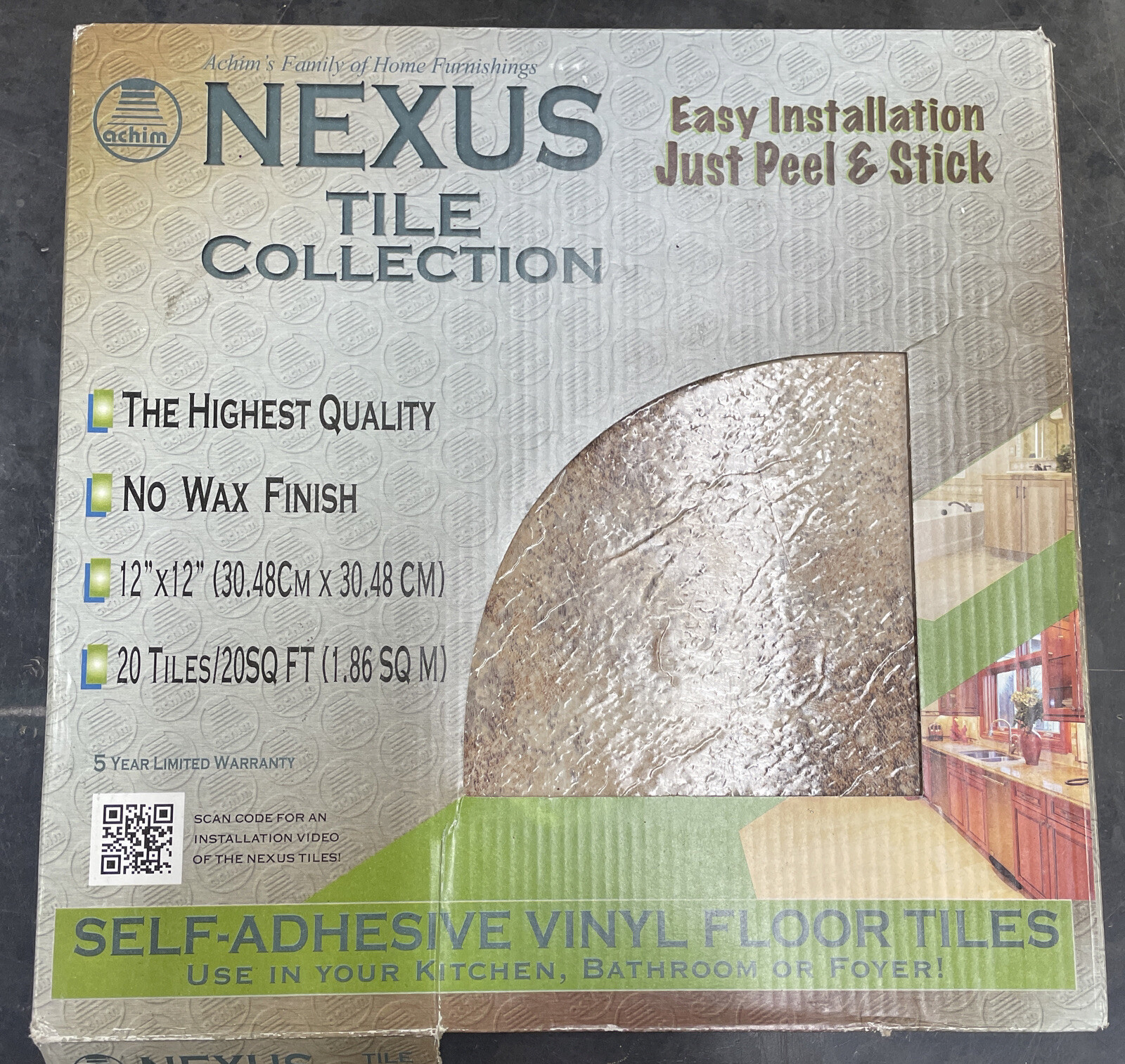 Nexus self STICK adhesive VINYL floor TILES 120 pcs 12" x 12" No Wax FTVMA42320