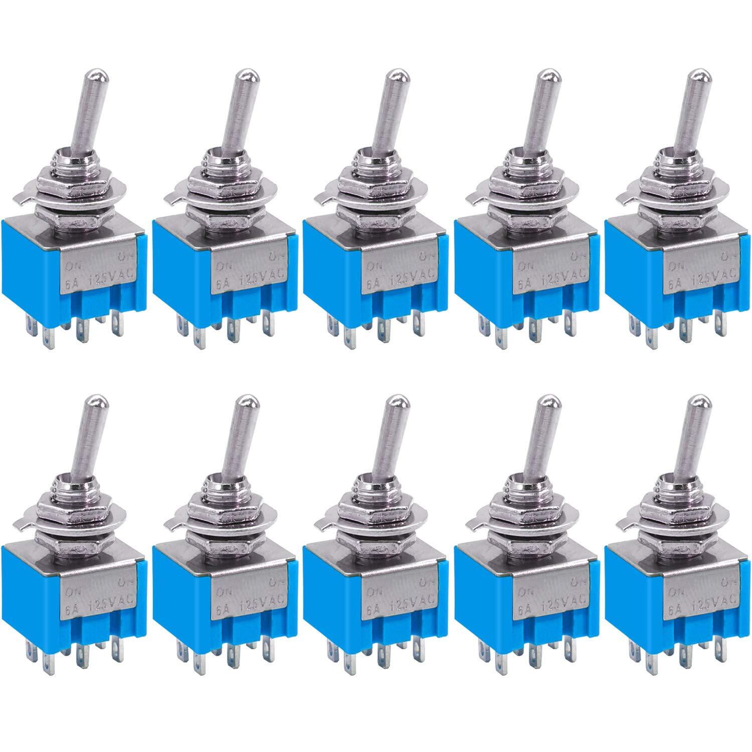 10pcs Dpdt Mini Toggle Switch 6pin 2 Position On/on Miniature Toggle Switch 6a 1