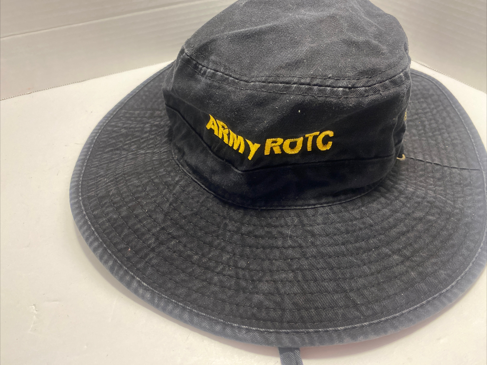 US Army ROTC Leadership Black Wide Brim Bucket Hat w/Strap Size Medium