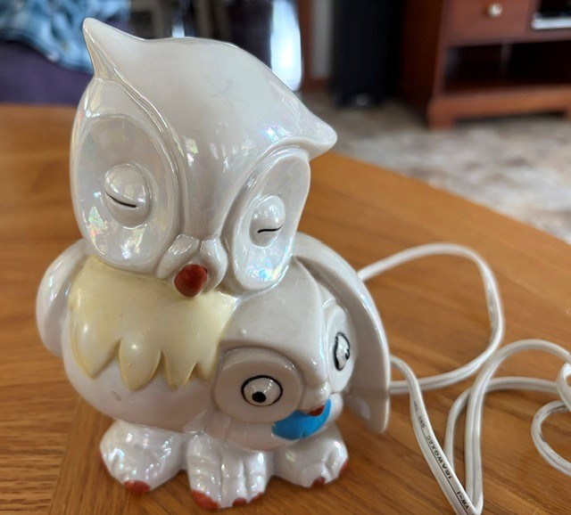 Vintage Ceramic Owl Lamp 6" White Nightlight Mother Baby Owl UCGC Taiwan